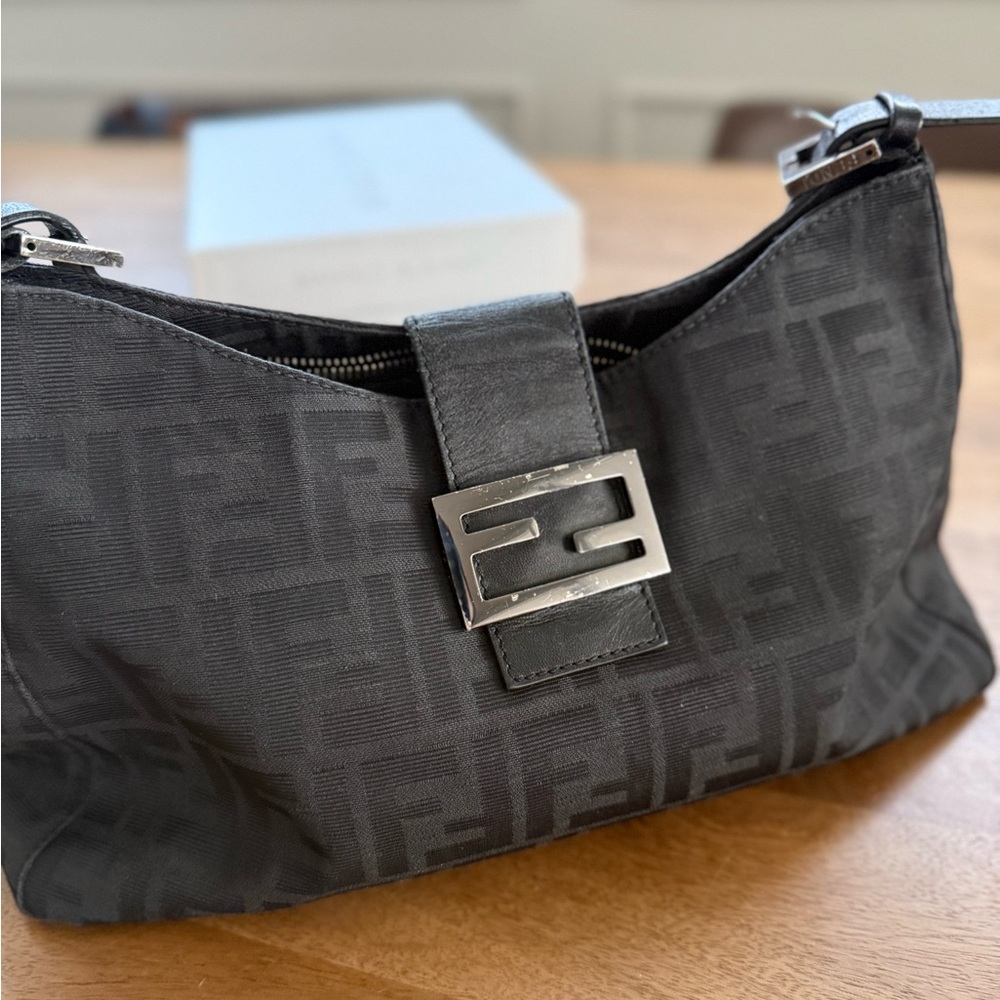 Fendi Black Shoulder Bag with Silver Accents